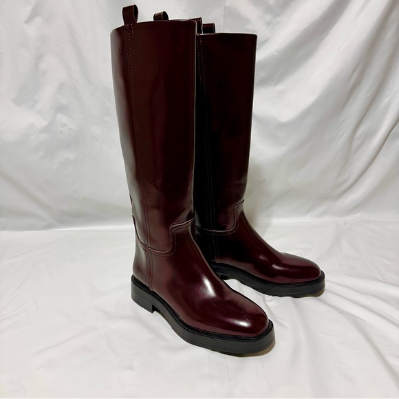 ZARA Oxblood / Burgundy Leather Knee-High Riding Boots | Flat sz 40 - Picture 3 of 10
